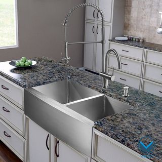 Vigo All in one 36 inch Farmhouse Stainless Steel Double Bowl Kitchen Sink And Faucet Set