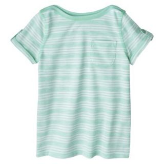 Cherokee Infant Toddler Girls Short Sleeve Striped Tee   Nettle Green 18 M