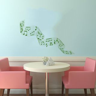 Music Notes Whirling Waves Wall Vinyl Decal (Glossy greenDimensions 25 inches wide x 35 inches long )
