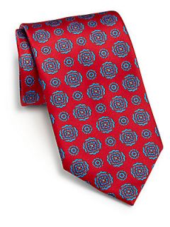 Brioni Scallop Print Silk Tie   Red