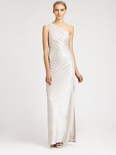 Laundry by Shelli Segal Metallic Gown   Silver