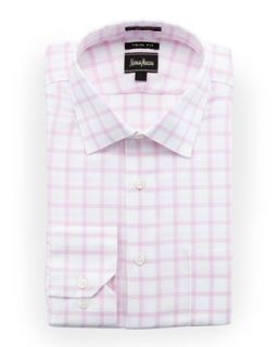 Trim Fit Windowpane Check Dress Shirt, Pink
