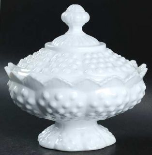 Fenton Hobnail Milk Glass Low Footed Candy Box & Lid   Milk Glass