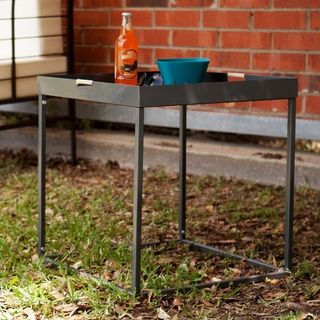 Upton Home Almaden Silver Indoor/ Outdoor Butler Accent Table (SilverWeather resistantPowder coated metal for outdoor or indoor useRemovable tray allows for convenient, portable servingEasy to assembleTray top removes easily with a simple lift upwardTray 