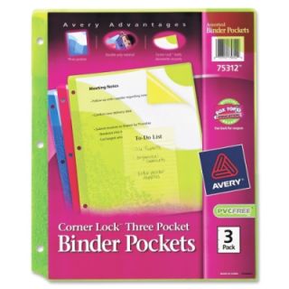 Avery Binder Corner Lock Three Pocket Binder Pockets 75312, Assorted, Pack,