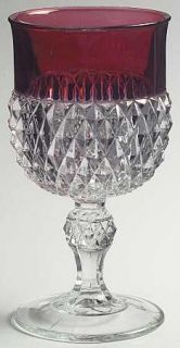 Indiana Glass Diamond Point Ruby Water Goblet   Clear W/Ruby Band,Heavy Pressed
