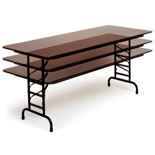 Correll Rectangle Melamine Adjustable Height Folding Table Walnut Top Black