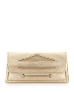 Cutout Handle Fold Over Clutch, Gold