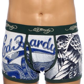 Ed Hardy Mens Bold Eagle Print Teal Premium Trunk Underwear