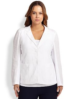 Eileen Fisher, Sizes 14 24 Linen Contrast Knit Jacket   White