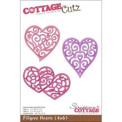 Cottagecutz Die 4x6 3 Filigree Hearts