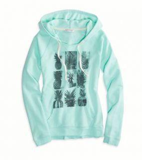 Very Mint AE Graphic Hooded Popover, Womens XS