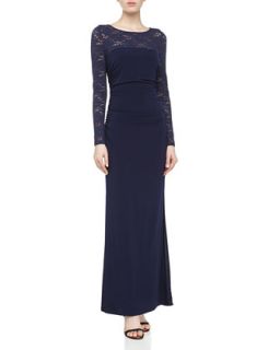 Long Sleeve Floral Lace Combo Gown, Inkblot