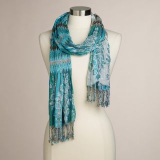 Blue Woven Ruched Scarf   World Market