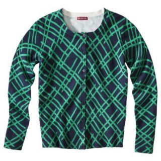 Merona Petites Long Sleeve Crew Neck Cardigan Sweater   Green/Navy LP