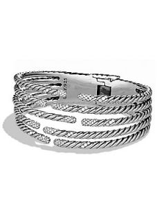 David Yurman Diamond & Sterling Silver Five Row Cuff Bracelet   Silver
