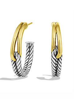 David Yurman Labyrinth Hoop Earrings with Gold   Silver Gold