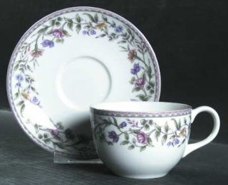 Royal Doulton Floral Vine Botanical Flat Cup & Saucer Set, Fine China Dinnerware