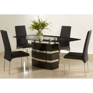 Chintaly Xenia 5 piece Black Glass Dining Set   CTY456