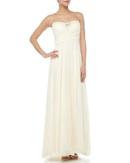 Strapless Plisse Chiffon Bridal Gown, Ivory