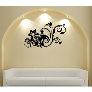 Wavy Floral Pattern Vinyl Wall Decal (Glossy blackEasy to applyDimensions 25 inches wide x 35 inches long )