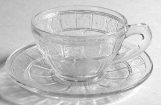 Jeannette Doric And Pansy Clear Cup and Saucer Set   Clear, Depression Glass