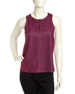 Perforated Leather Zip Front Tank, Purple