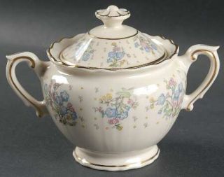 Syracuse Forget Me Not Sugar Bowl & Lid, Fine China Dinnerware   Federal Shape,