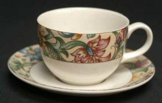 Royal Doulton Jacobean Flat Cup & Saucer Set, Fine China Dinnerware   Multicolor