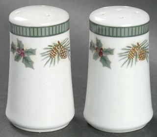 Fairfield Wintergreen Salt & Pepper Set, Fine China Dinnerware   Holly,Blue,Red,