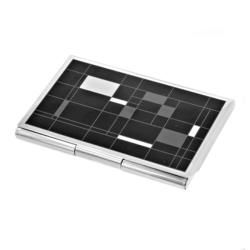 Contemporary Deluxe Checkered Geometric Brass Business Card Holder (Black, white and silverMaterials BrassDimensions 3.75 inches long x 2.5 inches wide x .025 inches high )