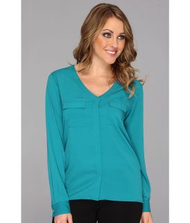 Anne Klein Two Pocket Shirt Womens Short Sleeve Pullover (Blue)