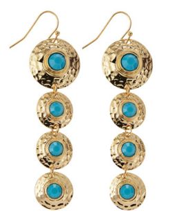Golden Hammered Four Drop Earrings, Turquoise