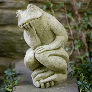 Campania International The Thinking Man s Frog Cast Stone Garden Statue   A 385 