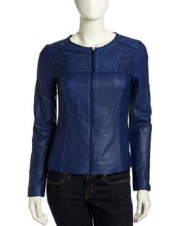 Perforated Leather Jacket, Cobalt