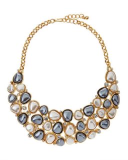 Two Tone Pearly Crystal Bib Necklace