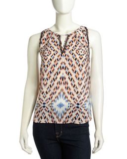 Sleeveless Abstract Print Voile Top, Orangesicle