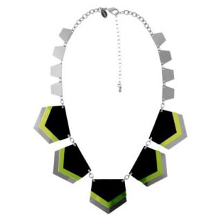 Womens Trapezoid and Pentagon Stamping Necklace   Silver/Black/Lime