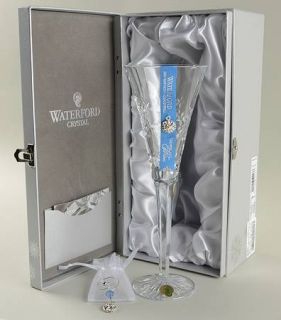 Waterford Snowflake Wishes (Boxed) Goodwill Fluted Champagne w/2 Charms   Cut,Sn