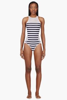 T By Alexander Wang White Striped Mesh Racerback One Piece Swimsuit