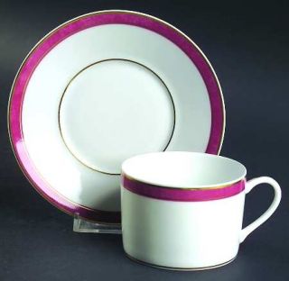 Bernardaud Universe Raspberry Flat Cup & Saucer Set, Fine China Dinnerware   Ras