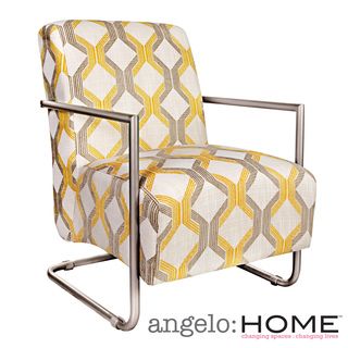 Angelohome Roscoe Chair In Modern Deco Yellow taupe Tilework With Silver Frame