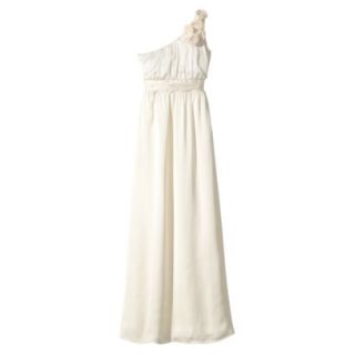 TEVOLIO Womens Satin One Shoulder Rosette Maxi Dress   Off White   6