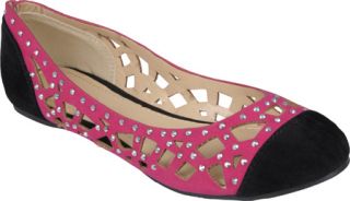 Womens Journee Collection Cut out Round Toe Flats   Black/Fuchsia Ornamented Sh
