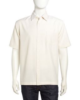 Trent Short Sleeve Waffle Knit Sport Shirt, Off White
