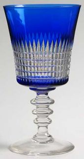 Unknown Crystal Unk820cb Water Goblet   Box Cuts On Blue Bowl,Clear 3 Wafer Stem