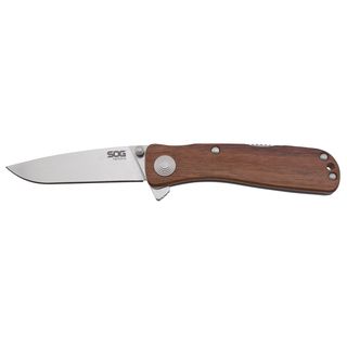Sog Twitch Ii Twi17 cp Wood Handle Folding Knife (SatinBlade materials SteelHandle materials Anodized aluminum 6061 T6Blade length 2.65 inches longHandle length 3.55 inches longWeight 0.16 poundsDimensions 6.2 inches long x 2 inches wide x 0.25 inch