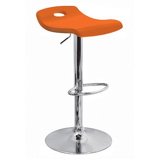 Orange Surf Curved Wood Barstool (OrangeMaterials Wood, chromeWood finish Painted wood, smooth finish with cut out handleHardware finish Chrome base, pole and footrestSeat height Adjusts from 23 to 32 inchesDimensions 36 inches high x 16 inches wide 