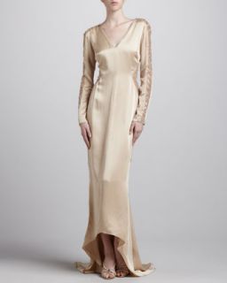 Beaded Long Sleeve Gown