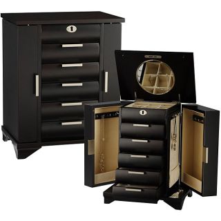 Contemporary Espresso Jewelry Box With Lock And Key (Espresson, Cream and Silver )